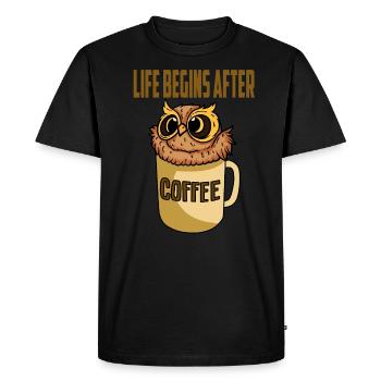 Life Begins After Coffee Funny Owl Saying Owl - Men's Premium Organic T-Shirt - black - Front - Nico (187cm)