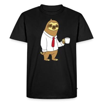 Sloth in the office drinks a coffee - Men's Premium Organic T-Shirt - black - Front - Nico (187cm)