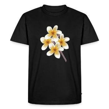 Fleurs jaunes blanches sur une tige arbre de temple de Plumeria - T-shirt Premium bio Homme - noir - Devant - Nico (187cm)