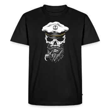 Crâne de capitaine avec barbe et sifflet - T-shirt Premium bio Homme - noir - Devant - Nico (187cm)