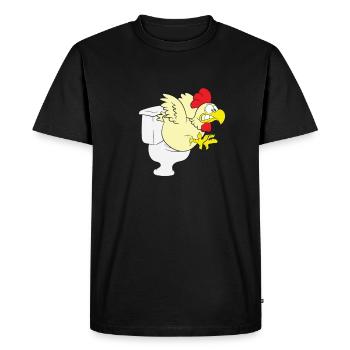 Chicken / cock on toilet - Men's Premium Organic T-Shirt - black - Front - Nico (187cm)