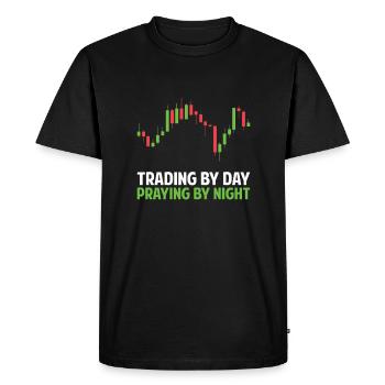Bourse - Trading de jour priant de nuit - T-shirt Premium bio Homme - noir - Devant - Nico (187cm)