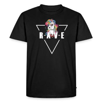 Raver Einhorn Techno Party T-Shirt - Männer Premium Bio T-Shirt - Schwarz - Vorne - Nico (187cm)