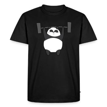 Weightlifting - Panda bear lifts weights - Men's Premium Organic T-Shirt - black - Front - Nico (187cm)