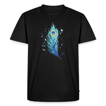 Paon - aquarelle de plume de paon bleu - T-shirt Premium bio Homme - noir - Devant - Nico (187cm)