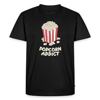 Popcorn - Popcorn addict / sac blanc rouge - T-shirt Premium bio Homme - noir - Devant - Nico (187cm)