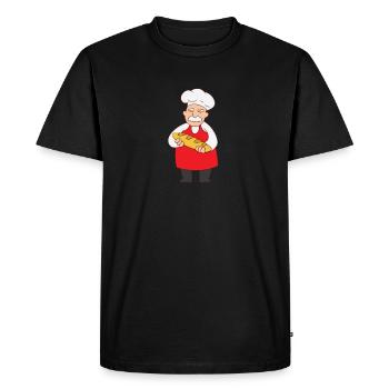 Baker - boulanger avec du pain à la main - T-shirt Premium bio Homme - noir - Devant - Nico (187cm)
