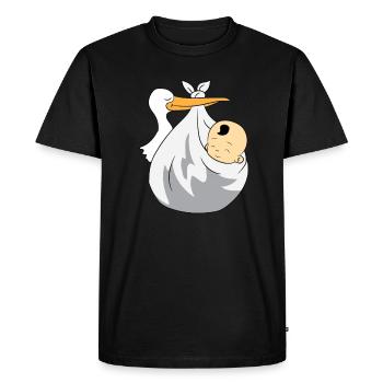 Cigogne apporte bébé - cheveux noirs, chiffon blanc - T-shirt Premium bio Homme - noir - Devant - Nico (187cm)
