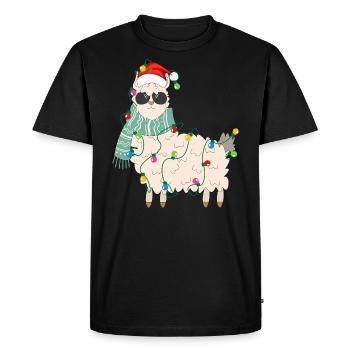 Alpaga de NoëlT-Shirt avec collier de lumière de Noël - T-shirt Premium bio Homme - noir - Devant - Nico (187cm)