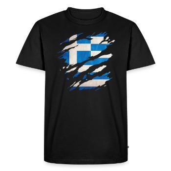 Grèce - Drapeau national, rayures, fissures - T-shirt Premium bio Homme - noir - Devant - Nico (187cm)
