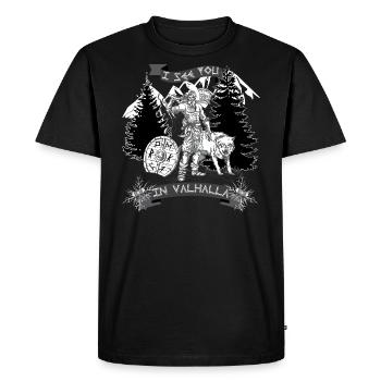 I see you in Valhalla Viking Odins Wolf t-shirt - Men's Premium Organic T-Shirt - black - Front - Nico (187cm)