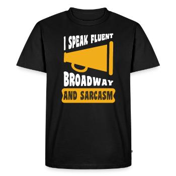 JE PARLE COURAMMENT BROADWAY ET SARCASME Cadeaux - T-shirt Premium bio Homme - noir - Devant - Nico (187cm)