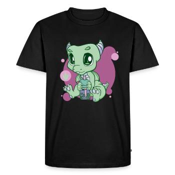 Dinosaur Boba Bubble Tea Dino Dinos Pearl Milk - Men's Premium Organic T-Shirt - black - Front - Nico (187cm)