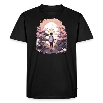 Anime School Tote Bag Japan Way to School Sakura Tree - Men's Premium Organic T-Shirt - black - Front - Nico (187cm)