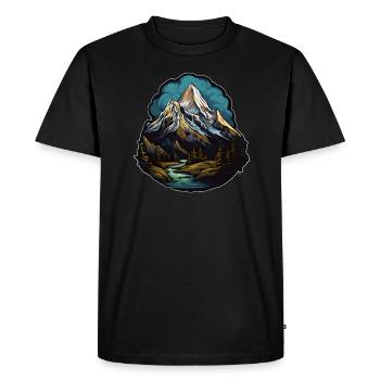 Mountain, Forest, River, Sky, Gloomy, Water, Trees, Summit - Men's Premium Organic T-Shirt - black - Front - Nico (187cm)