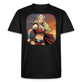 Proud warrior in comic style - Men's Premium Organic T-Shirt - black - Front - Nico (187cm)