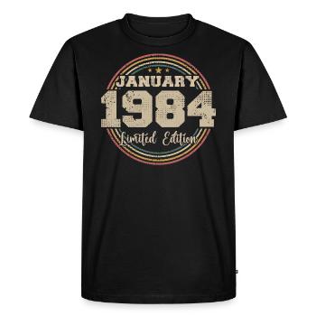 Les légendes sont nées en janvier 1984 - T-shirt Premium bio Homme - noir - Devant - Nico (187cm)