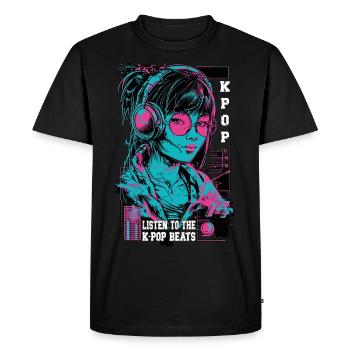K-Pop Korea Pop Music Girls Headphones Neon Pink - Men's Premium Organic T-Shirt - black - Front - Nico (187cm)