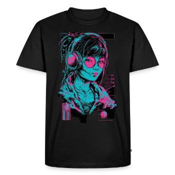 Casque Fille Femme Musique Son Beat Rose Néon - T-shirt Premium bio Homme - noir - Devant - Nico (187cm)