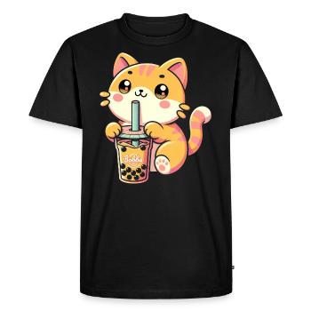 Délice du chat Kawaii Boba - T-shirt Premium bio Homme - noir - Devant - Nico (187cm)