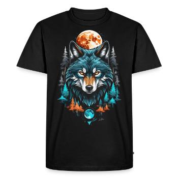 Wolf Geometric Moon Forest - Men's Premium Organic T-Shirt - black - Front - Nico (187cm)
