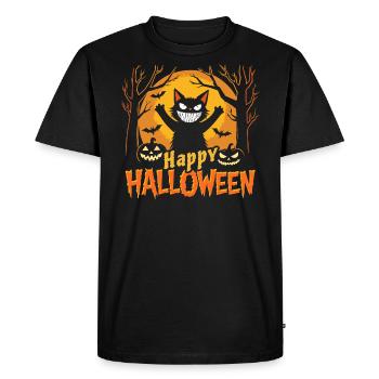 Chat joyeux Halloween - Sourire effrayant - T-shirt Premium bio Homme - noir - Devant - Nico (187cm)
