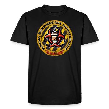 ATTENTION : LES LUNDIS MATINS SONT À RISQUE BIOLOGIQUE - T-shirt Premium bio Homme - noir - Devant - Nico (187cm)