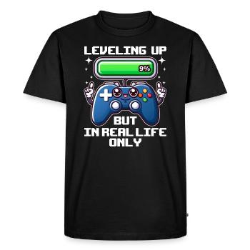 LEVELING UP BUT IN REAL LIFE ONLY - Men's Premium Organic T-Shirt - black - Front - Nico (187cm)