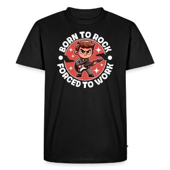 NÉ POUR LE ROCK, FORCÉ DE TRAVAILLER - T-shirt Premium bio Homme - noir - Devant - Nico (187cm)