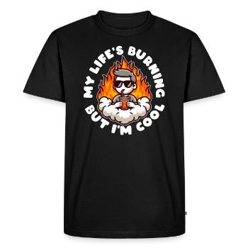 MA VIE BRÛLE MAIS JE SUIS COOL - T-shirt Premium bio Homme - noir - Devant - Nico (187cm)