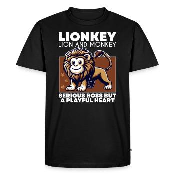 SERIOUS LEADER BUT A PLAYFUL HEART - LION & MONKEY - Men's Premium Organic T-Shirt - black - Front - Nico (187cm)