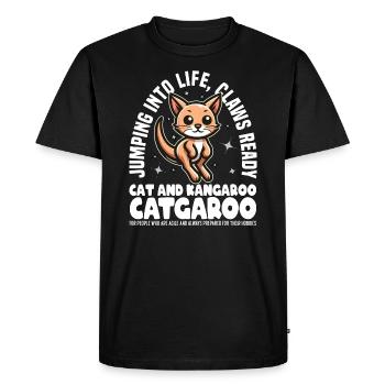 SAUTER DANS LA VIE, GRIFFES PRÊTES - CHAT ET KANGOUROU - T-shirt Premium bio Homme - noir - Devant - Nico (187cm)