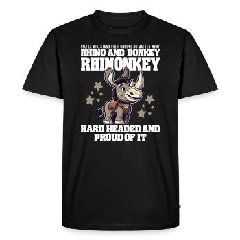 TÊTE DURE ET FIÈRE DE L’ÊTRE - RHINOCÉROS ET ÂNE - T-shirt Premium bio Homme - noir - Devant - Nico (187cm)