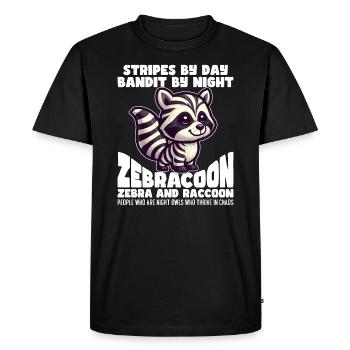 RAYURES LE JOUR, BANDIT LA NUIT - ZÈBRE ET RATON LAVEUR - T-shirt Premium bio Homme - noir - Devant - Nico (187cm)