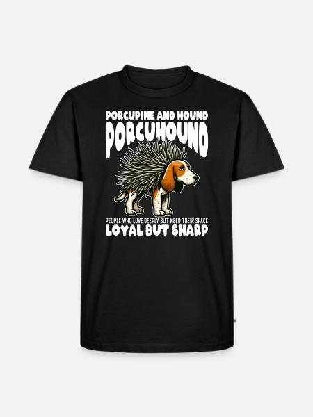 LEAL PERO AGUDO - PUERCOESPÍN Y SABUESO - PORCUHOUND - Camiseta prémium ecológica para hombre - negro