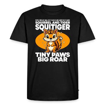 PETITES PATTES GRAND RUGISSEMENT - ÉCUREUIL ET TIGRE - SQUITIGE - T-shirt Premium bio Homme - noir - Devant - Nico (187cm)
