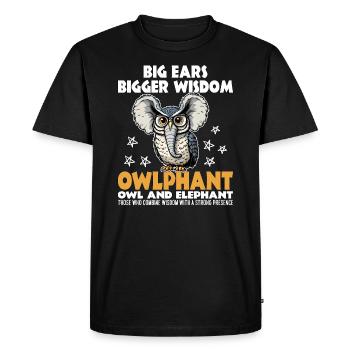 GRANDES OREILLES PLUS GRANDE SAGESSE - HIBOU ET ÉLÉPHANT - T-shirt Premium bio Homme - noir - Devant - Nico (187cm)