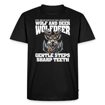 PAS DOUX DENTS ACÉRÉES - LOUP ET CERF - T-shirt Premium bio Homme - noir - Devant - Nico (187cm)