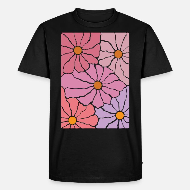 Boho Flora Blumen - Männer Premium Bio T-Shirt - Schwarz