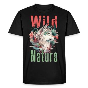 Loup Tête de loup Forêt Nature Nature Montagnes Nature sauvage Coloré - T-shirt Premium bio Homme - noir - Devant - Nico (187cm)