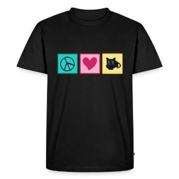 Chat Poils de chat « aiment les chats de paix » - T-shirt Premium bio Homme - noir - Devant - Nico (187cm)