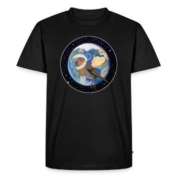 Bird robin as an astronaut in space - Men's Premium Organic T-Shirt - black - Front - Nico (187cm)