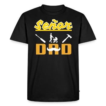 Señor Dad Moustache blanche - T-shirt Premium bio Homme - noir - Devant - Nico (187cm)