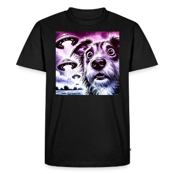 UFO Encounter Shocked Dog & Alien Invasion Design - Men's Premium Organic T-Shirt - black - Front - Nico (187cm)