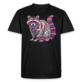 Raton laveur psychédélique Couleurs de l’arc-en-ciel Art fractal - T-shirt Premium bio Homme - noir - Devant - Nico (187cm)