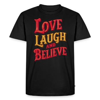 Amour, rire et croire Citation inspirante - T-shirt Premium bio Homme - noir - Devant - Nico (187cm)