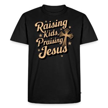 Élever des enfants Louer Jésus Foi chrétienne - T-shirt Premium bio Homme - noir - Devant - Nico (187cm)