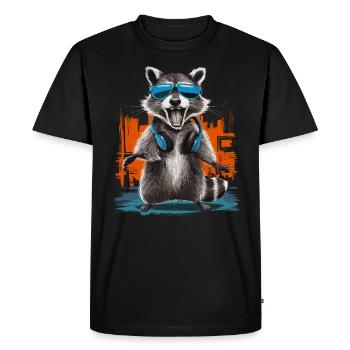 raton laveur cool avec casque Urban Music Vibe - T-shirt Premium bio Homme - noir - Devant - Nico (187cm)