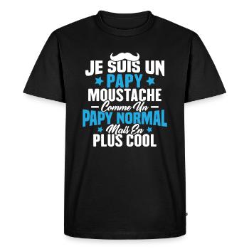 Un papy moustache comme un papy normal - T-shirt Premium bio Homme - noir - Devant - Nico (187cm)
