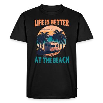 La vie est meilleure à la plage - Rétro - T-shirt Premium bio Homme - noir - Devant - Nico (187cm)